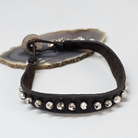 Fossil Brown Leather Silver Tone Beads Charms Bracelet Boho 8" Key Peace - Picture 9 of 11